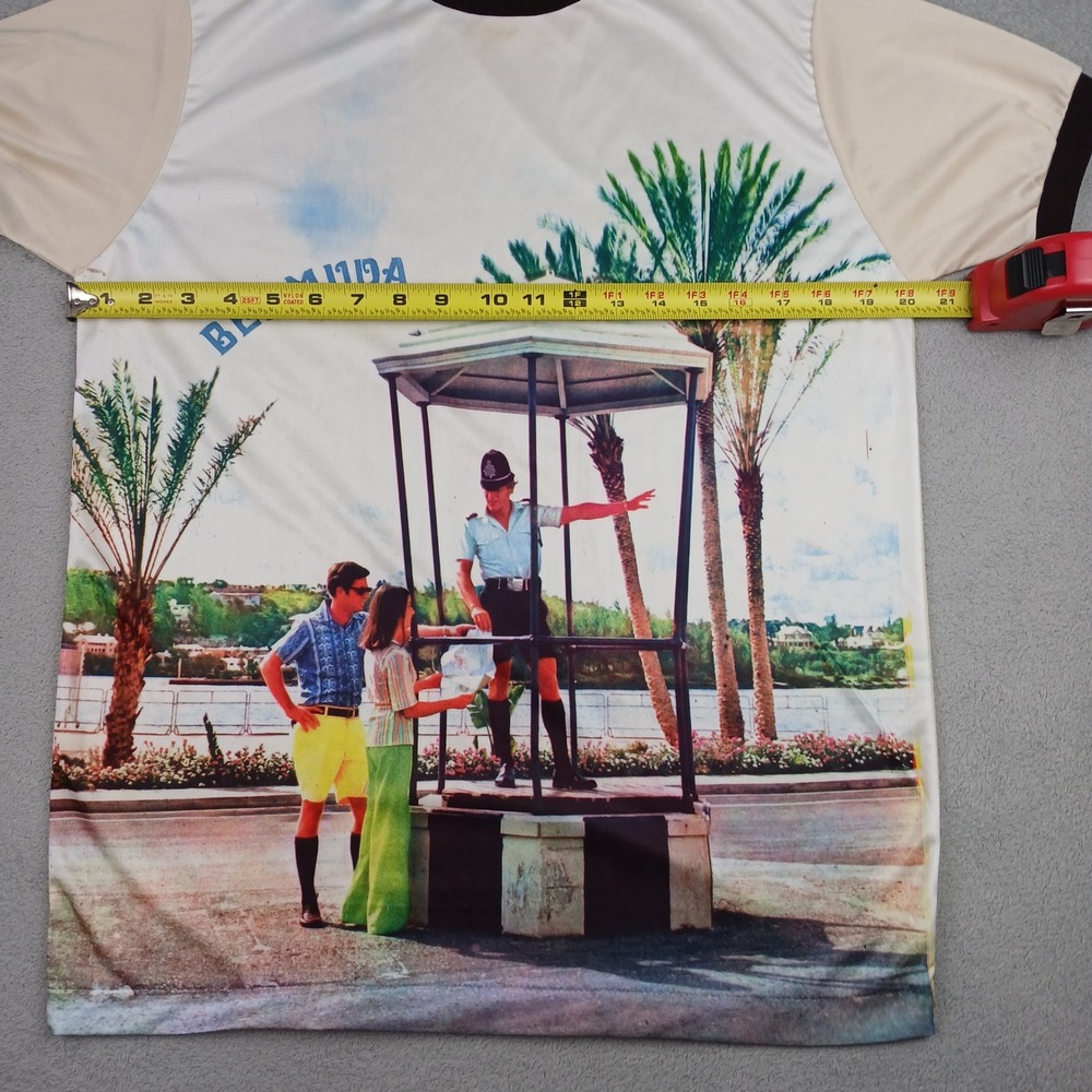 Vintage Bermuda Carousel Ringer T-Shirt Mens XL Cream Souvenir Photo Print 70s - Picture 7 of 9
